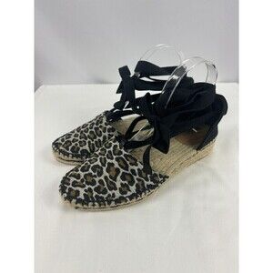 Castener Espadrilles Black Animal Leopard Print 39 Ankle Tie